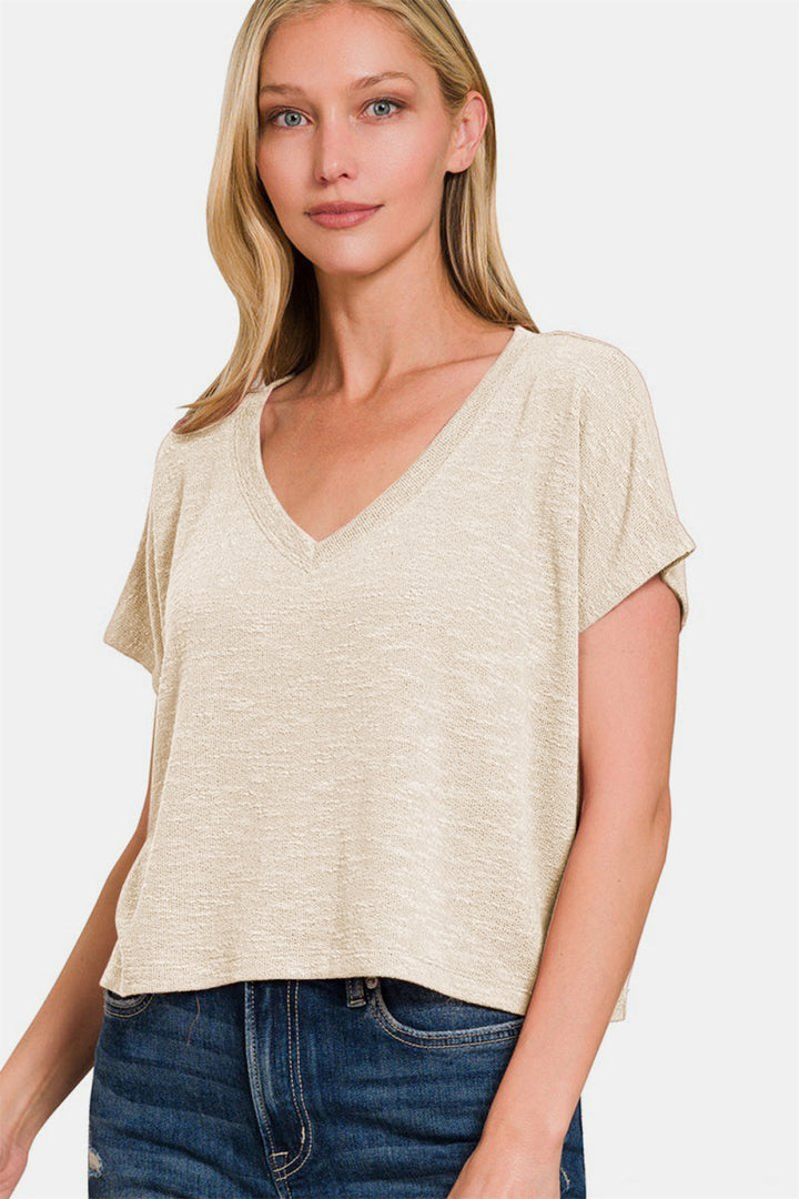 Zenana V - Neck Short Sleeve Crop T-Shirt - Top