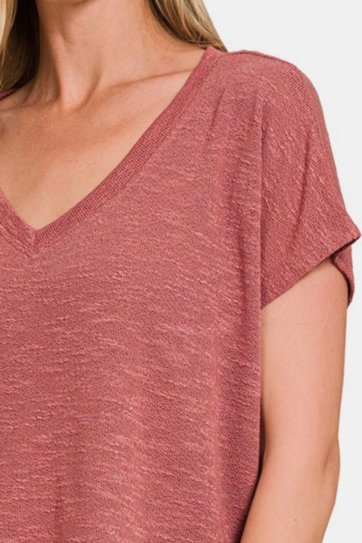 Zenana V - Neck Short Sleeve Crop T-Shirt - Top