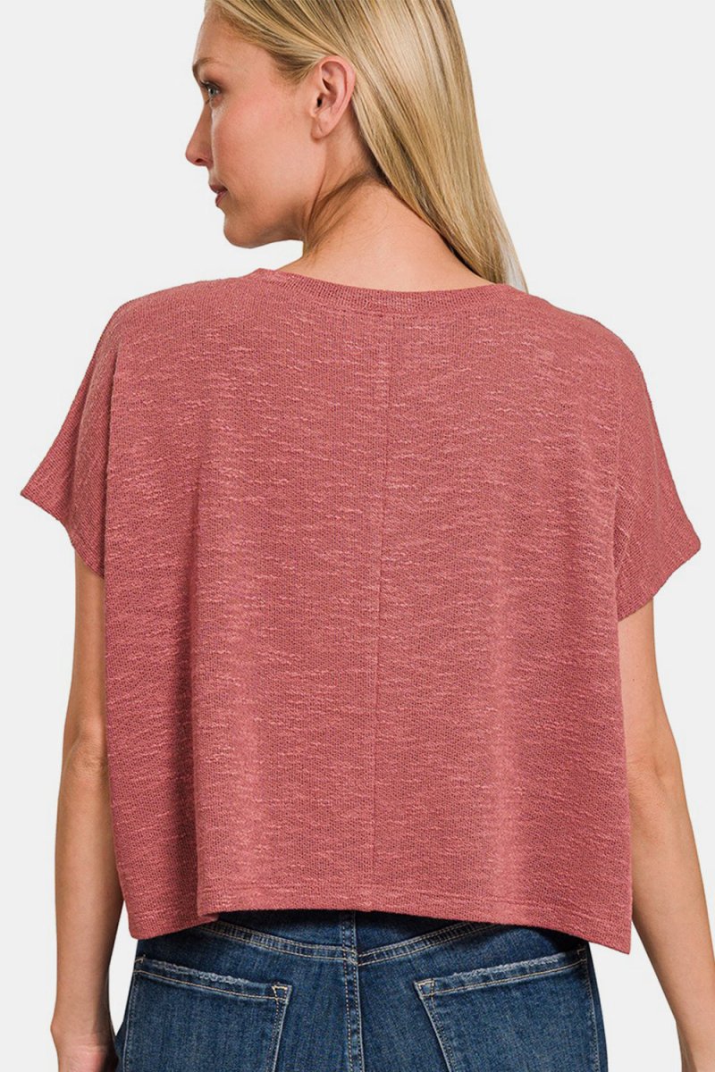 Zenana V - Neck Short Sleeve Crop T-Shirt - Top