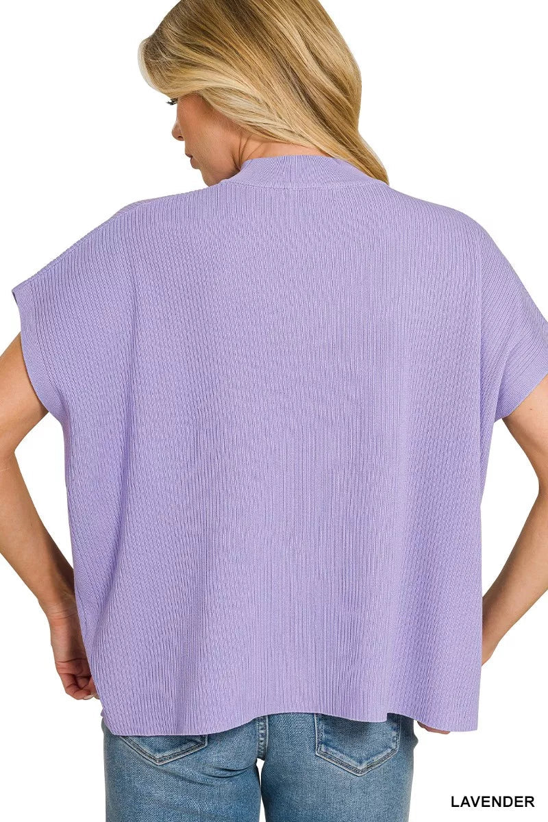 Zenana Viscose Mock Neck Short Sleeve Boxy Sweater - 