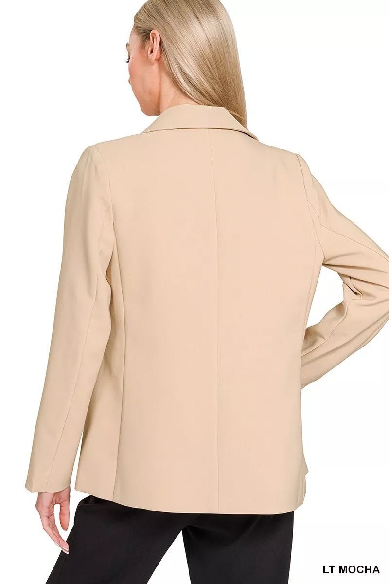 Zenana Woven Long Sleeve Blazer With Lining - 