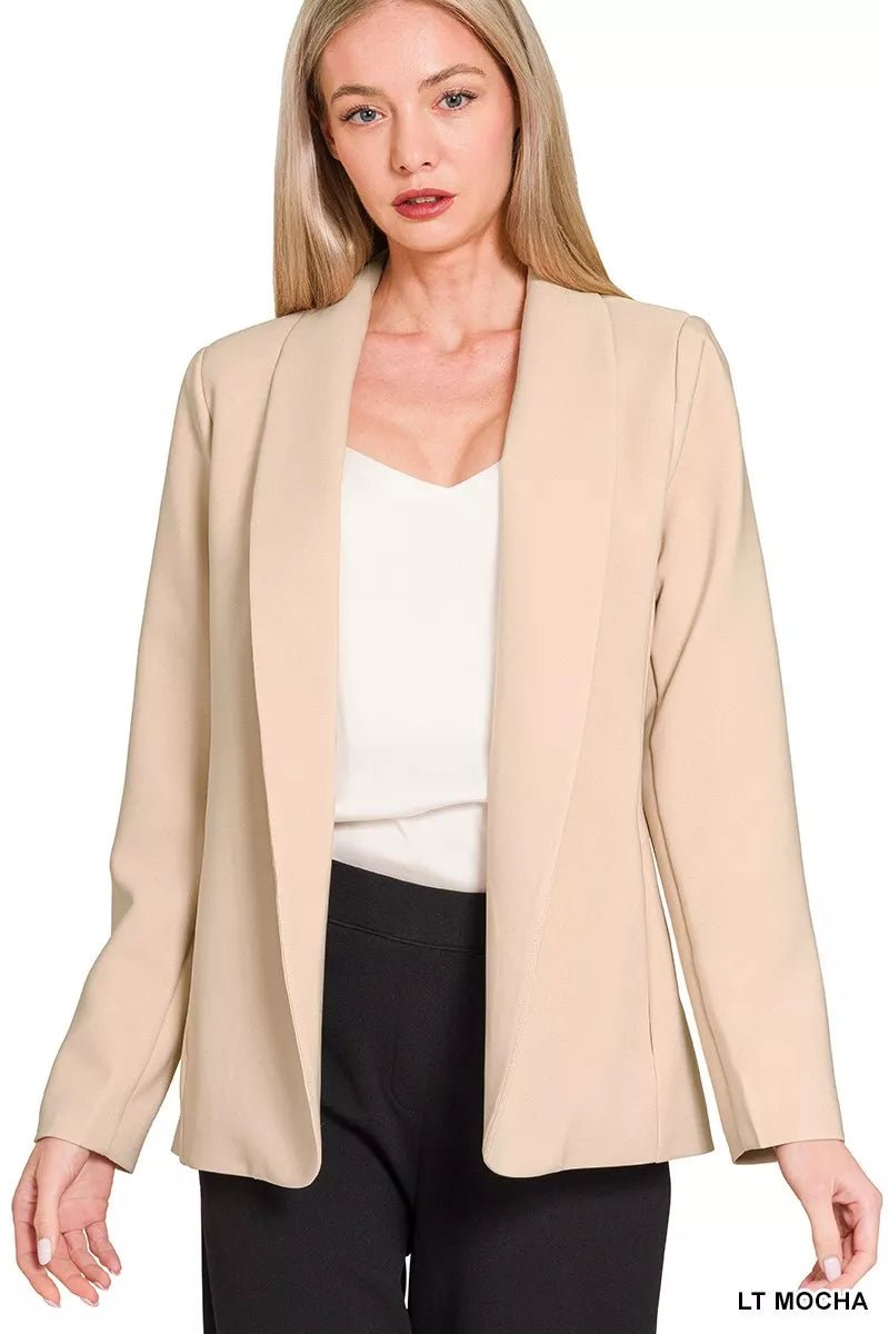Zenana Woven Long Sleeve Blazer With Lining - 