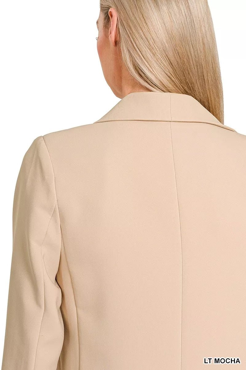 Zenana Woven Long Sleeve Blazer With Lining - 
