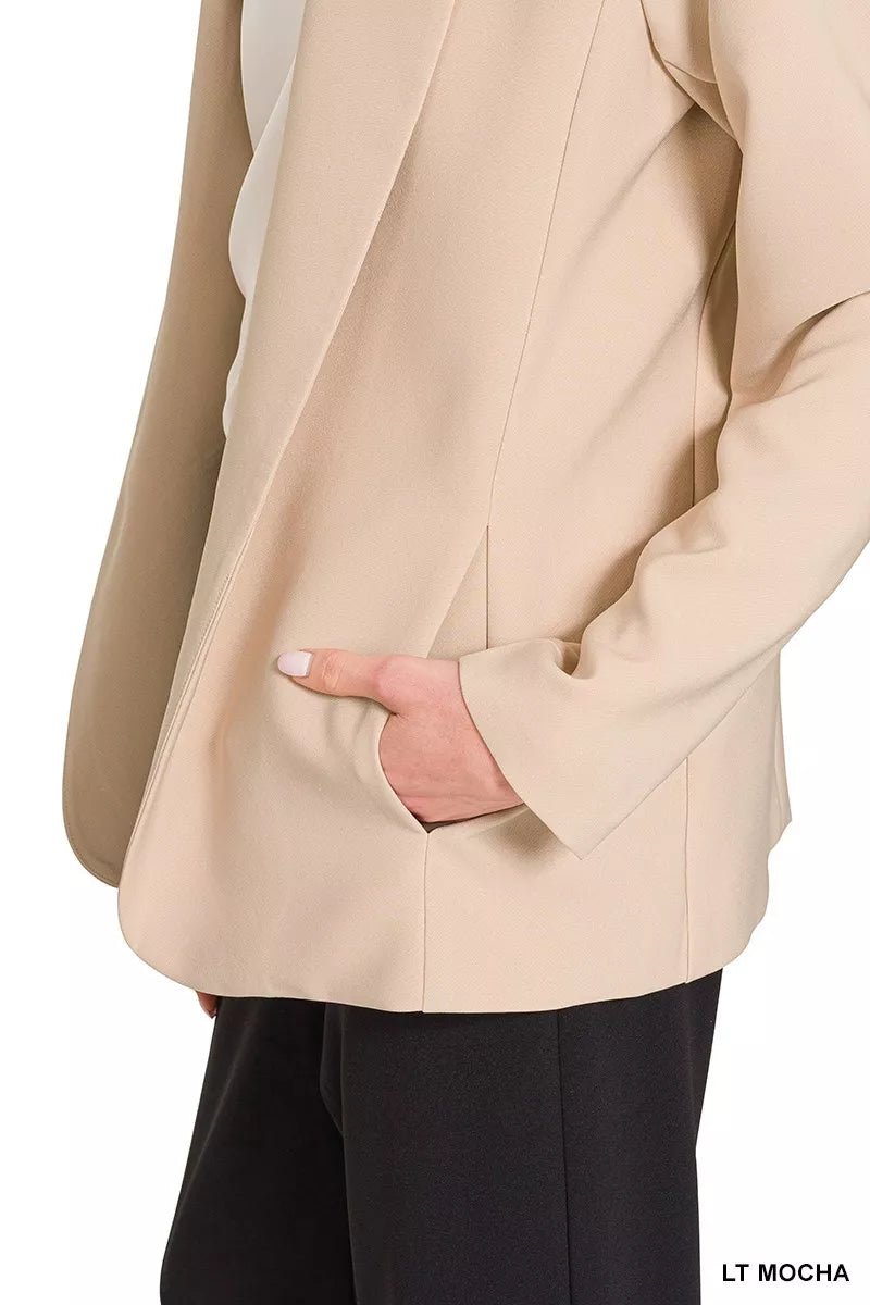 Zenana Woven Long Sleeve Blazer With Lining - 