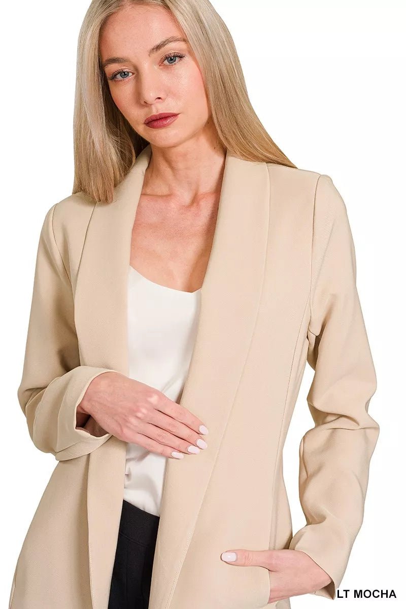 Zenana Woven Long Sleeve Blazer With Lining - 