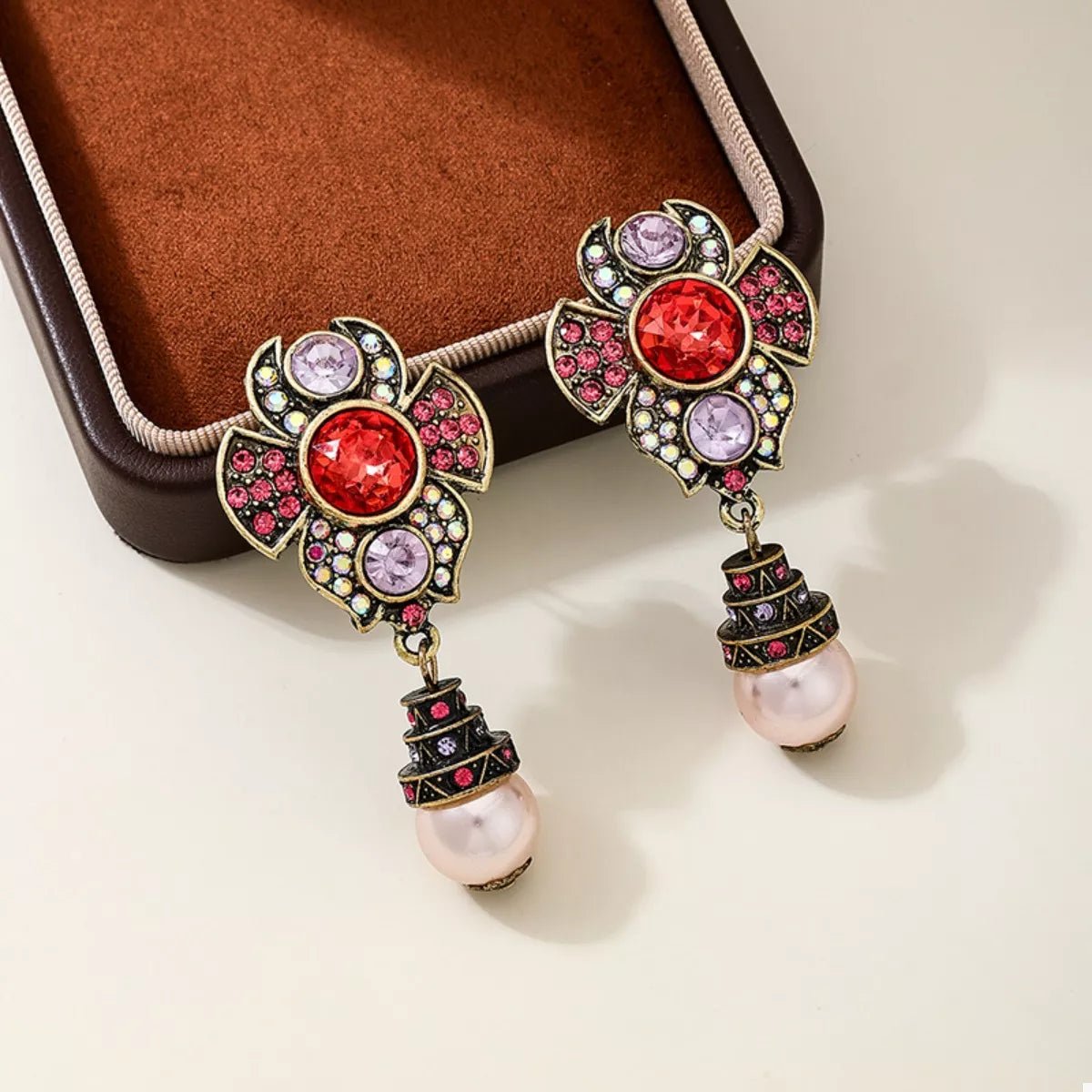Zinc Alloy Flower Pearl Drop Earrings - 