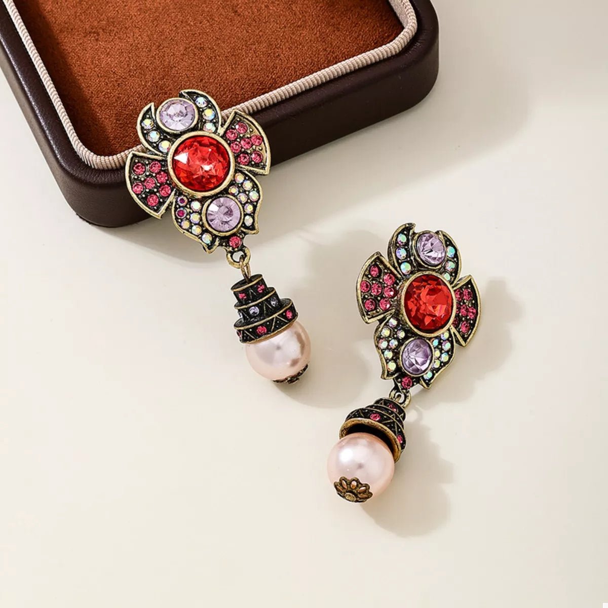 Zinc Alloy Flower Pearl Drop Earrings - 