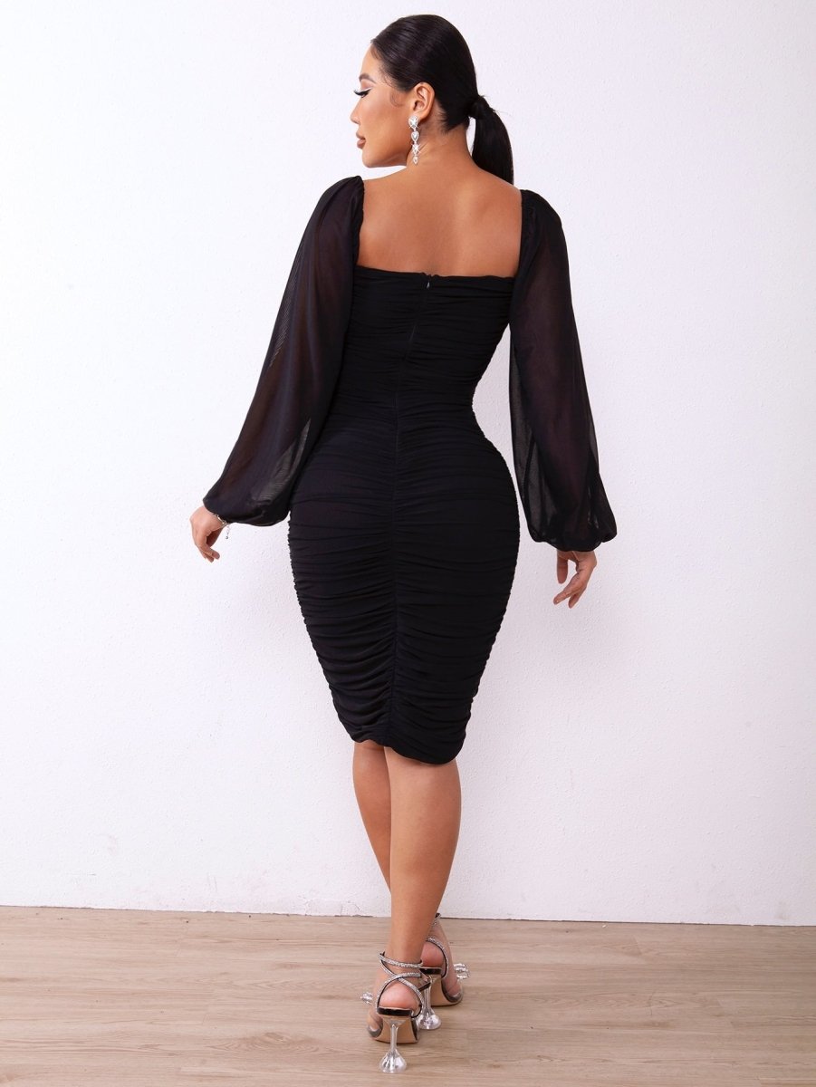 Zip - Back Ruched Bodycon Dress - Cocktail Dress