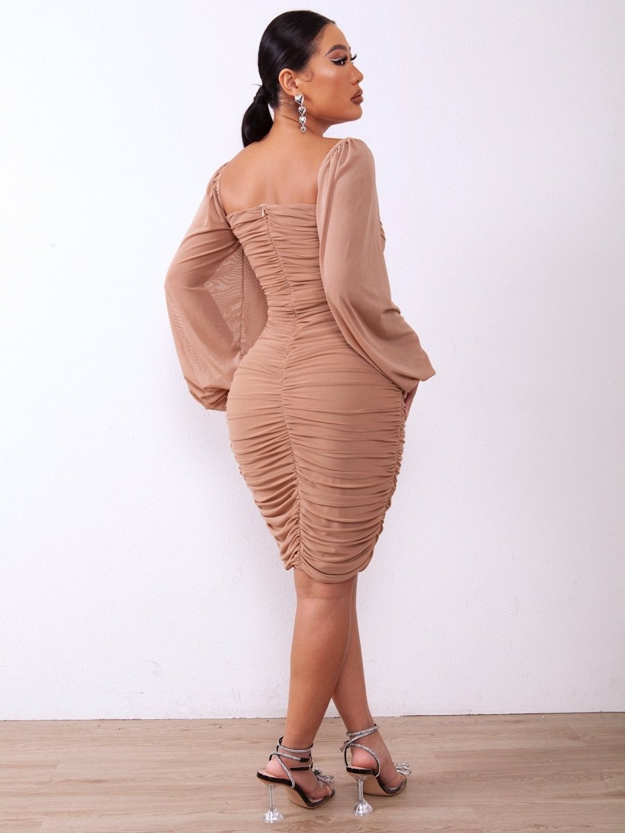 Zip - Back Ruched Bodycon Dress - Cocktail Dress