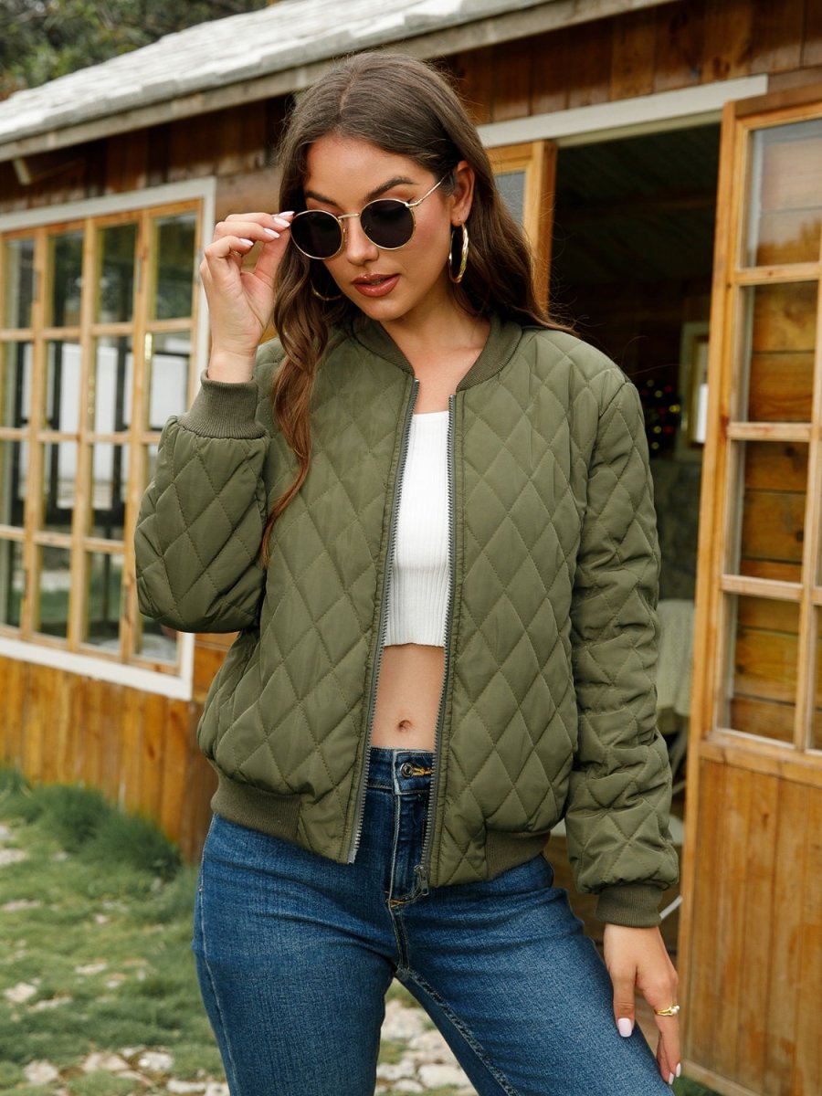 Zip - Up Baseball Collar Jacket - Outerwear