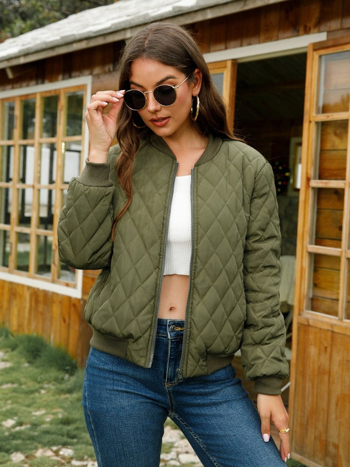 Zip - Up Baseball Collar Jacket - Outerwear