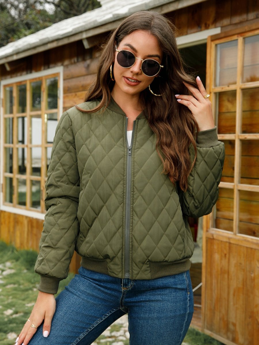 Zip - Up Baseball Collar Jacket - Outerwear