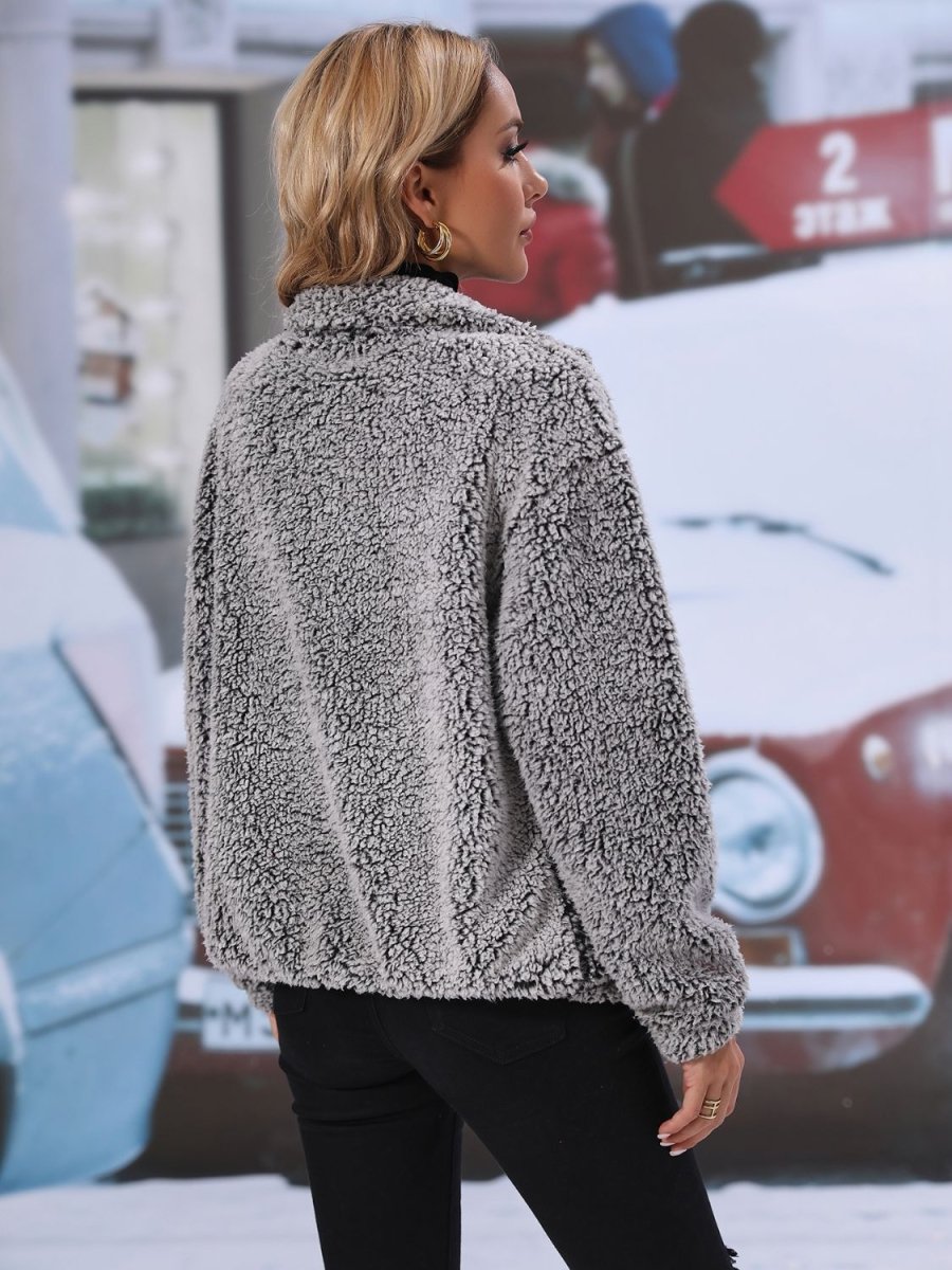 Zip - Up Collared Jacket with Pockets - Outerwear