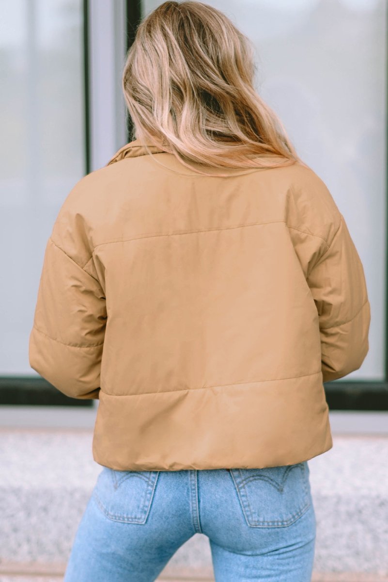Zip Up Collared Neck Coat with Pockets - Outerwear