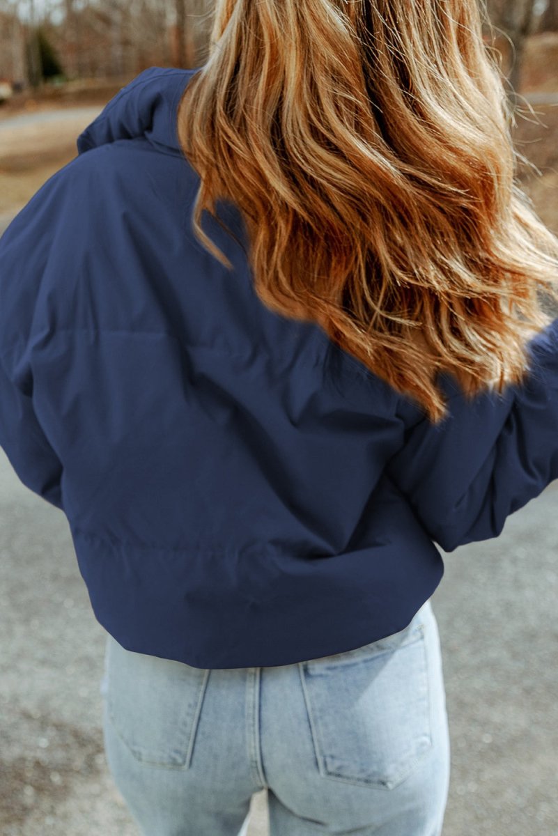 Zip Up Collared Neck Coat with Pockets - Outerwear