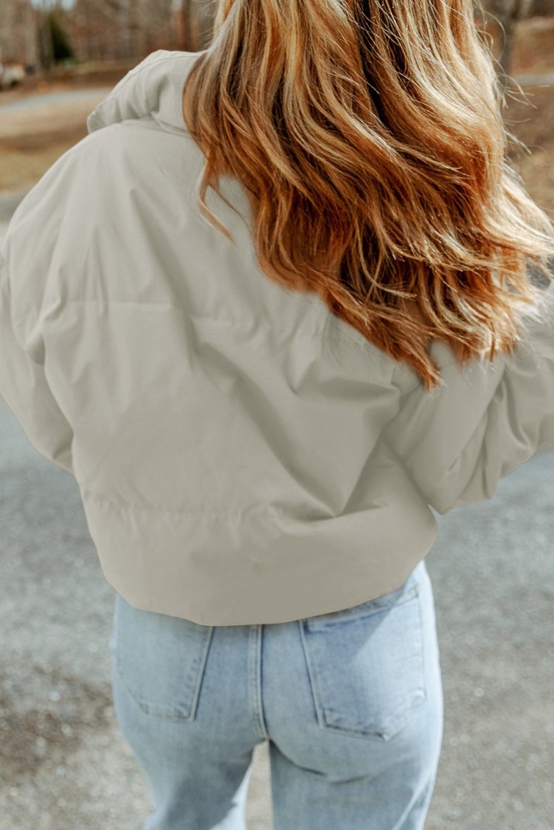 Zip Up Collared Neck Coat with Pockets - Outerwear