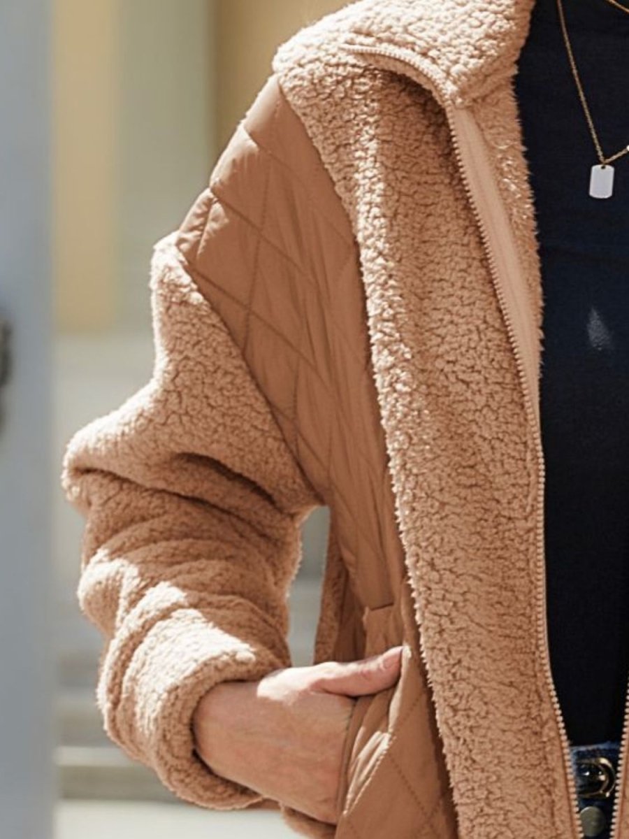 Zip - Up Collared Neck Jacket - Outerwear