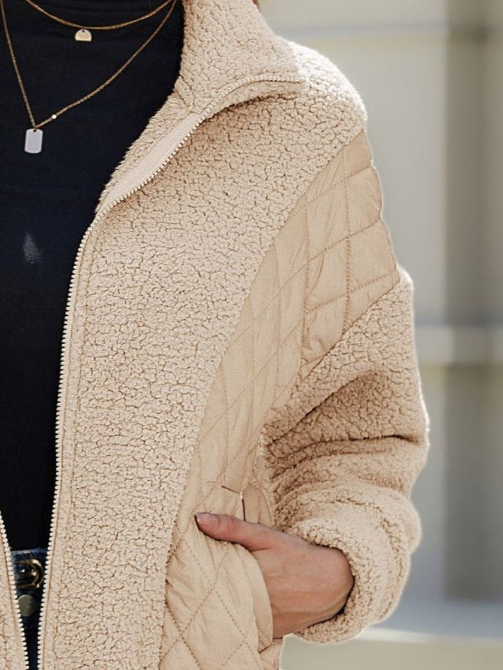 Zip - Up Collared Neck Jacket - Outerwear