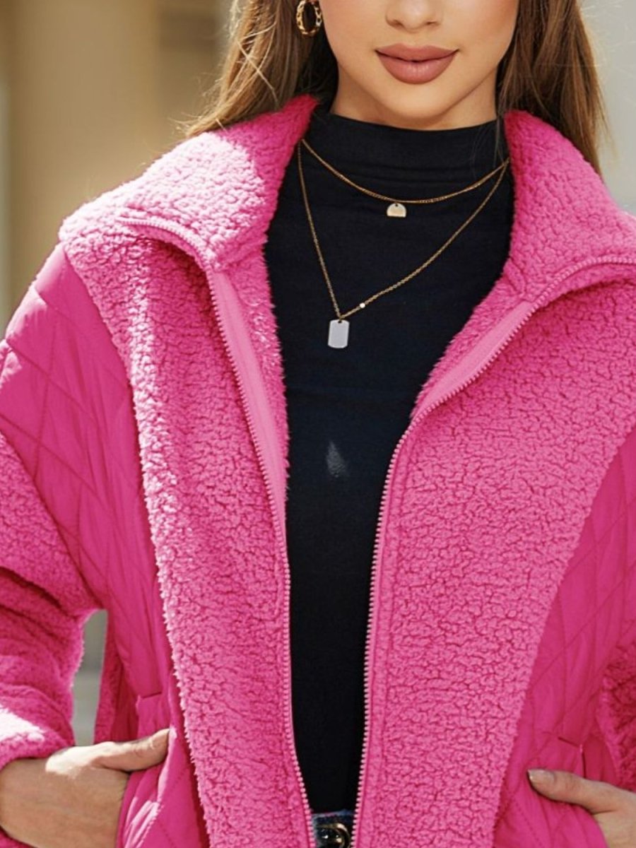 Zip - Up Collared Neck Jacket - Outerwear
