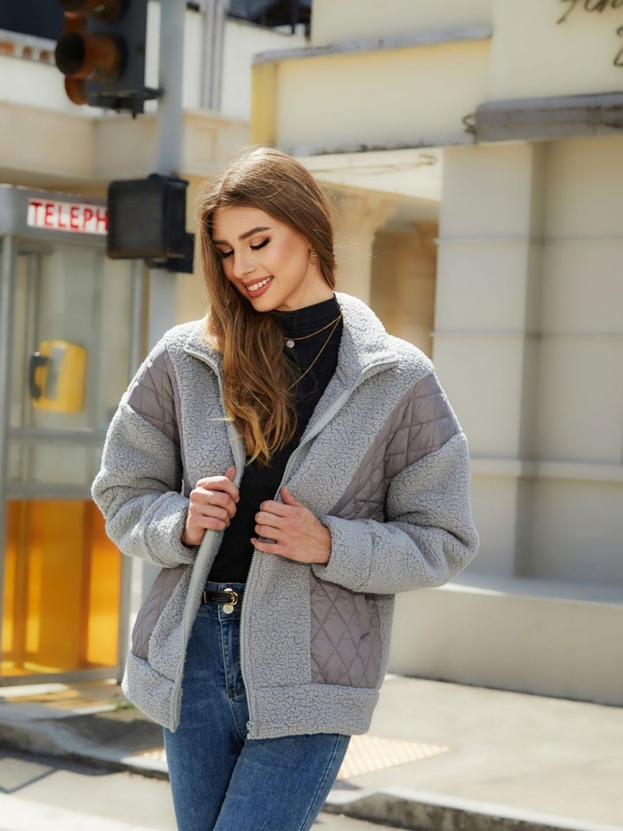 Zip - Up Collared Neck Jacket - Outerwear