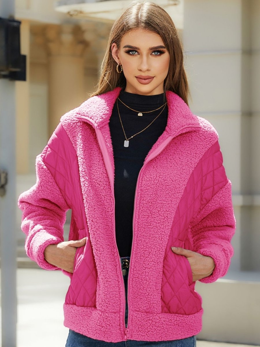 Zip - Up Collared Neck Jacket - Outerwear