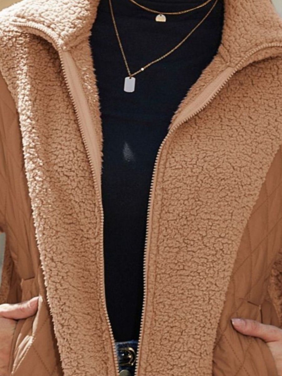 Zip - Up Collared Neck Jacket - Outerwear