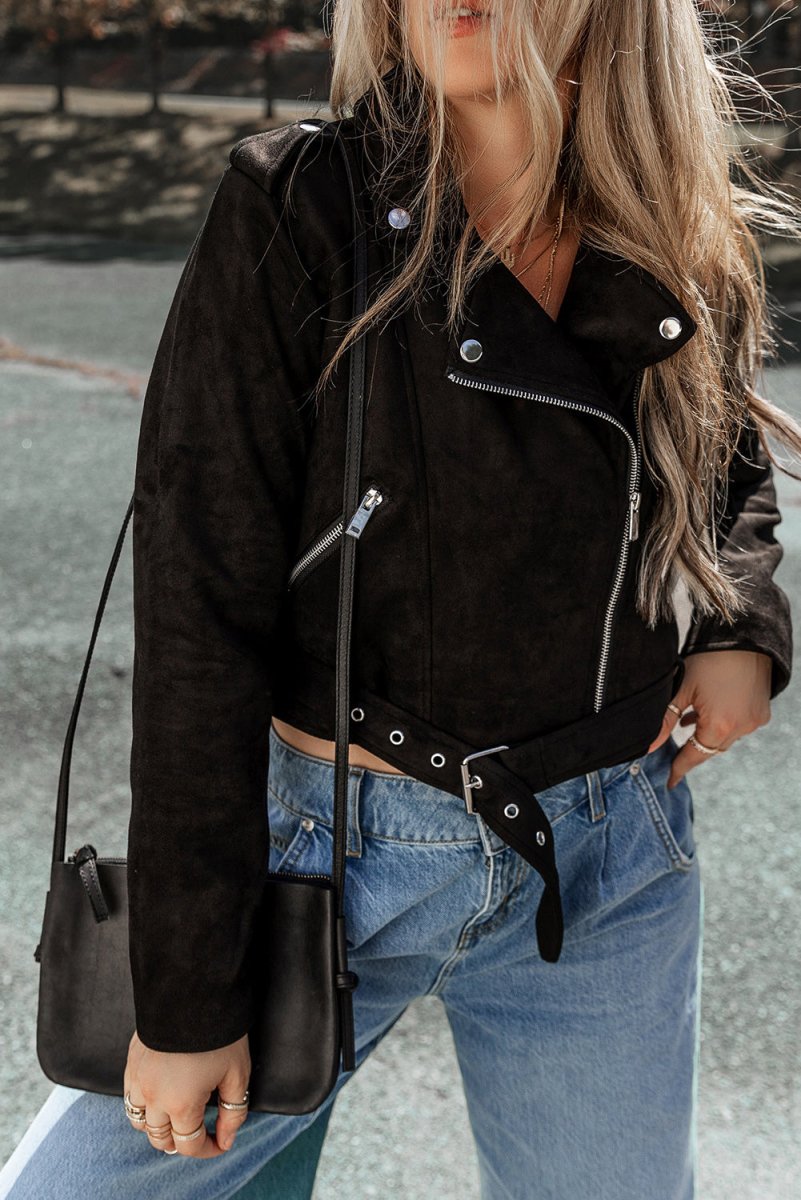 Zip Up Collared Neck Jacket - Outerwear