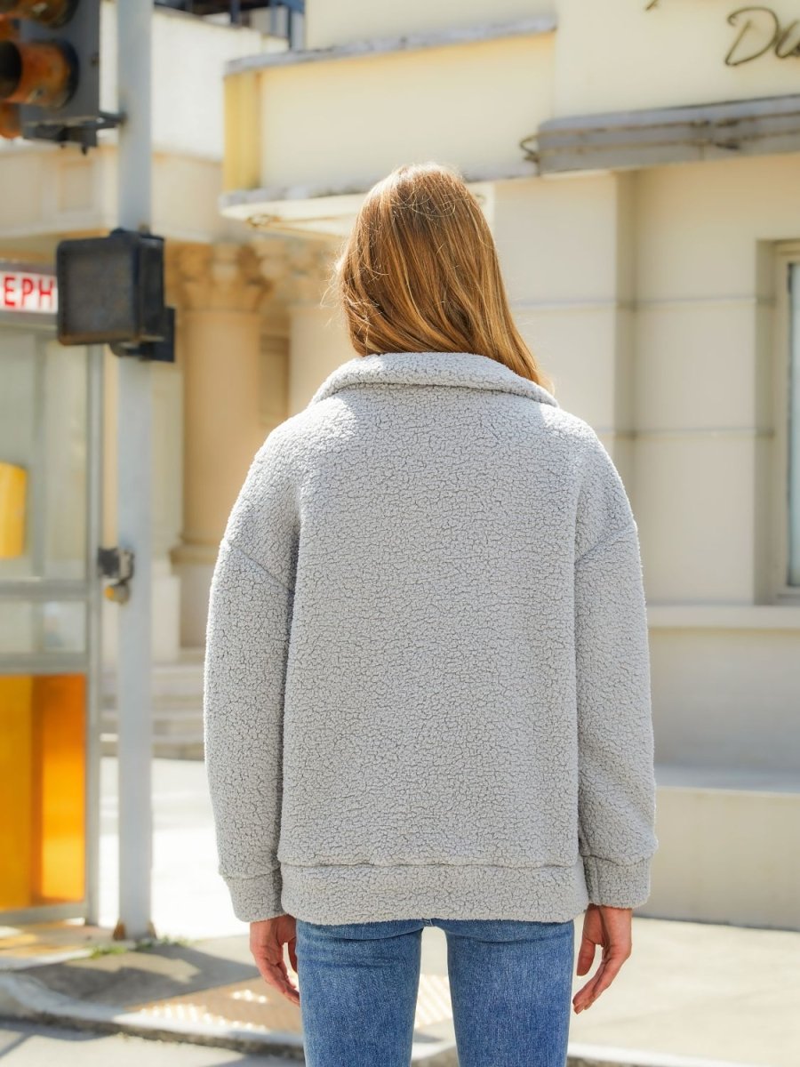 Zip - Up Collared Neck Jacket - Outerwear