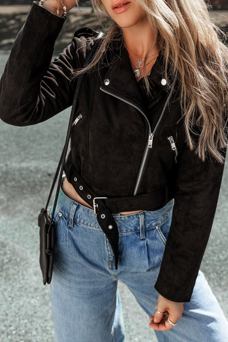 Zip Up Collared Neck Jacket - Outerwear