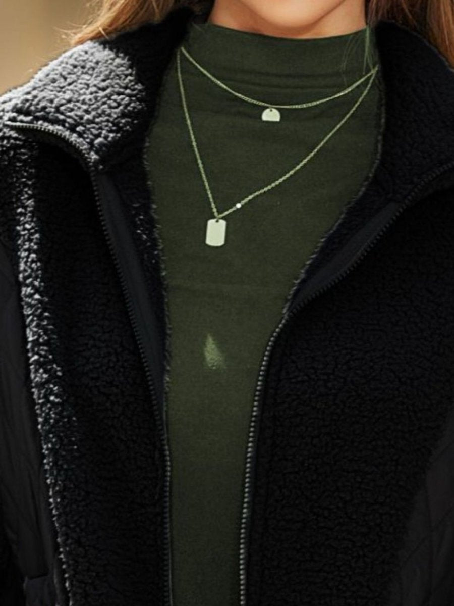 Zip - Up Collared Neck Jacket - Outerwear