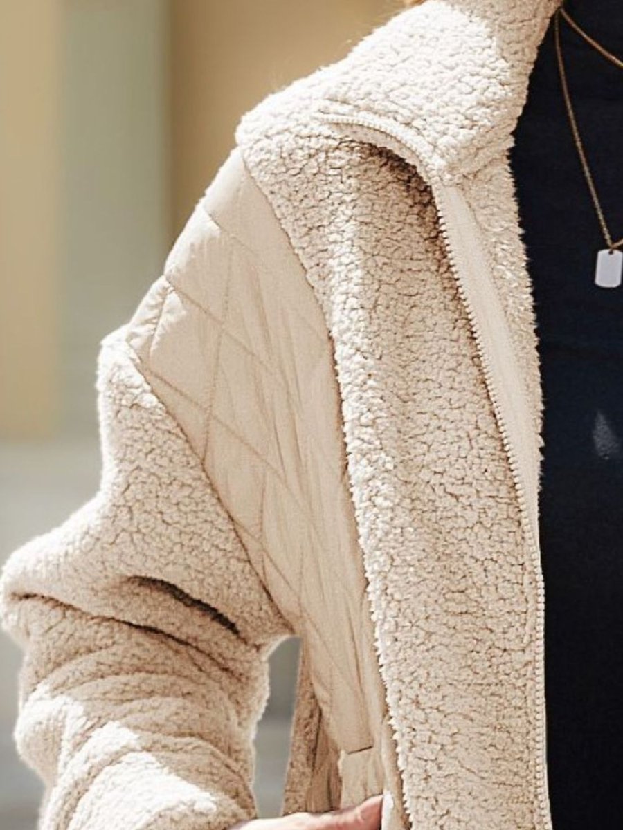 Zip - Up Collared Neck Jacket - Outerwear