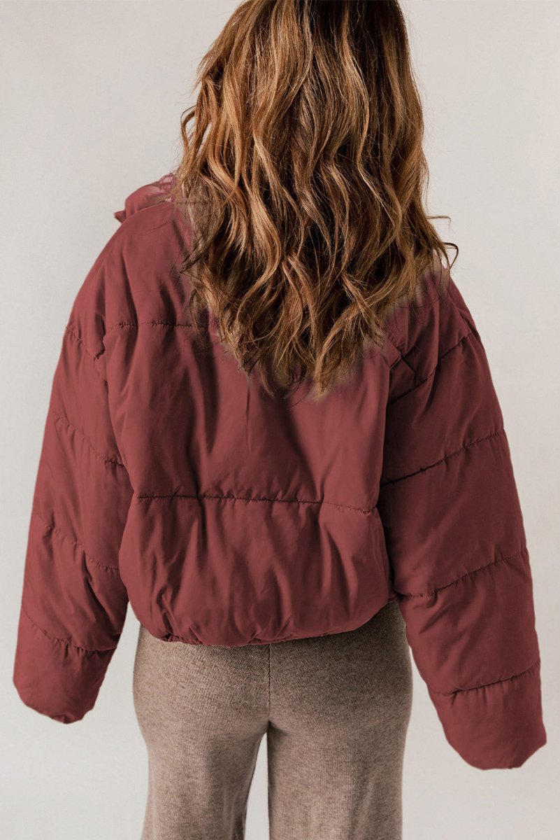 Zip Up Collared Neck Long Sleeve Winter Coat - Outerwear