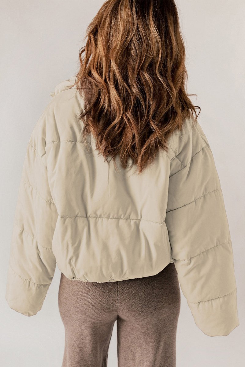 Zip Up Collared Neck Long Sleeve Winter Coat - Outerwear
