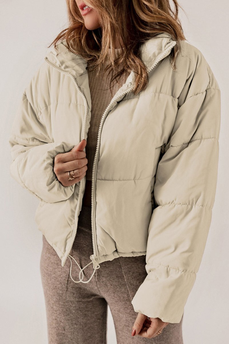 Zip Up Collared Neck Long Sleeve Winter Coat - Outerwear