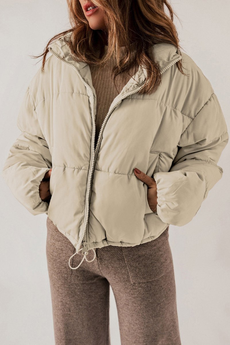 Zip Up Collared Neck Long Sleeve Winter Coat - Outerwear