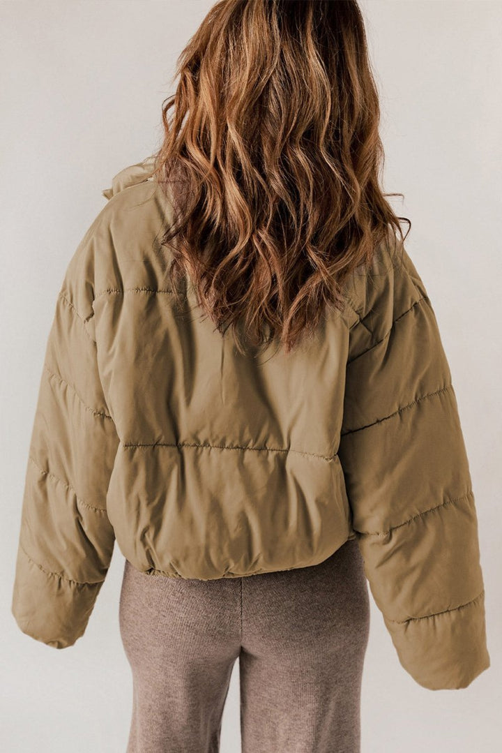 Zip Up Collared Neck Long Sleeve Winter Coat - Outerwear