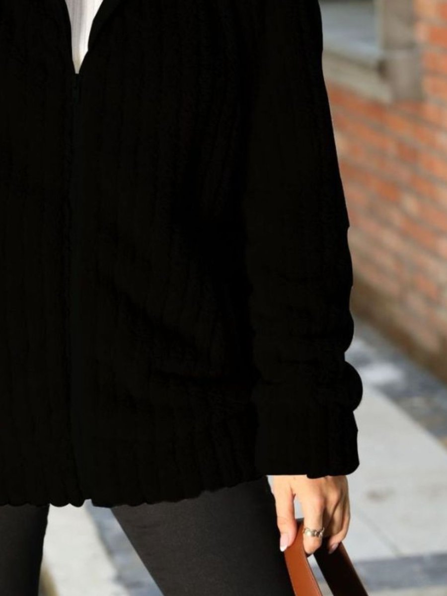 Zip - Up Collared Ribbed Jacket - Outerwear