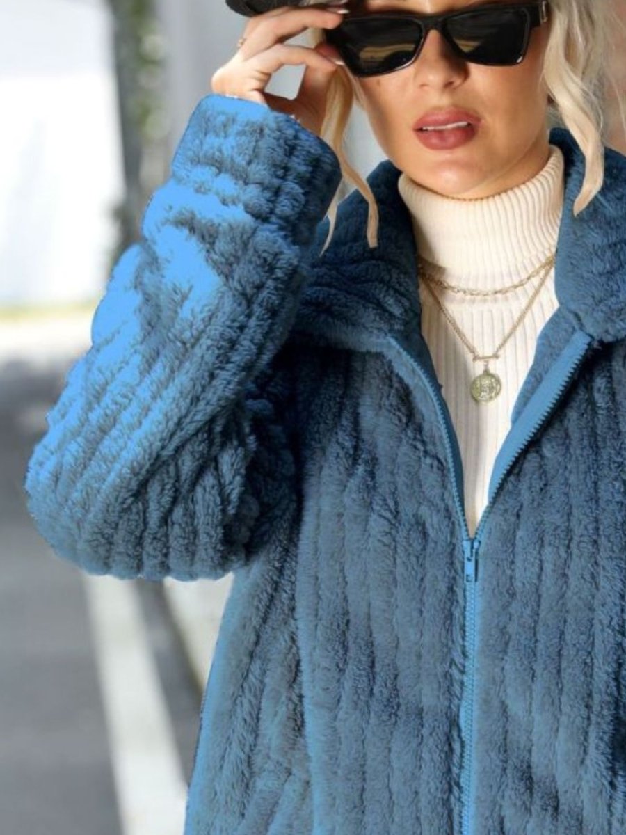 Zip - Up Collared Ribbed Jacket - Outerwear