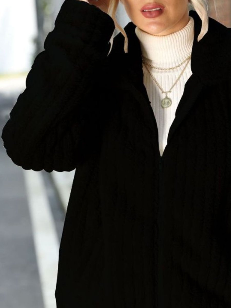 Zip - Up Collared Ribbed Jacket - Outerwear