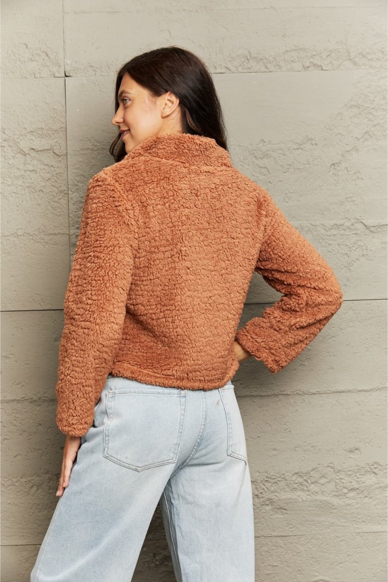 Zip - Up Collared Teddy Jacket - Outerwear