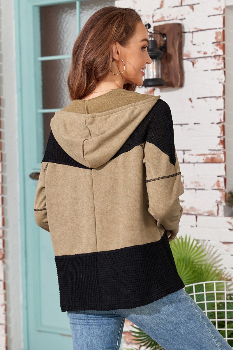 Zip - Up Drawstring Hooded Jacket - Outerwear