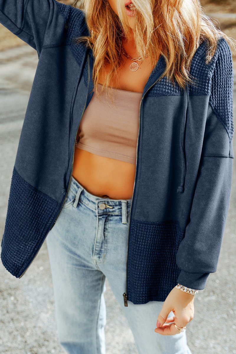 Zip - Up Drawstring Hooded Jacket - Outerwear