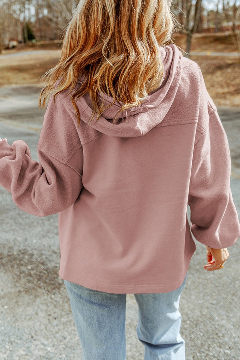 Zip - Up Drawstring Hooded Jacket - Outerwear