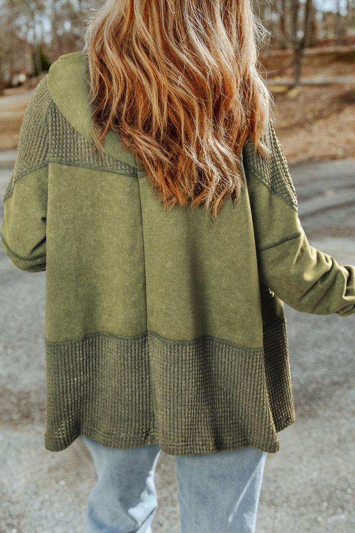 Zip - Up Drawstring Hooded Jacket - Outerwear