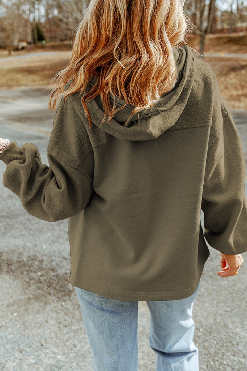 Zip - Up Drawstring Hooded Jacket - Outerwear