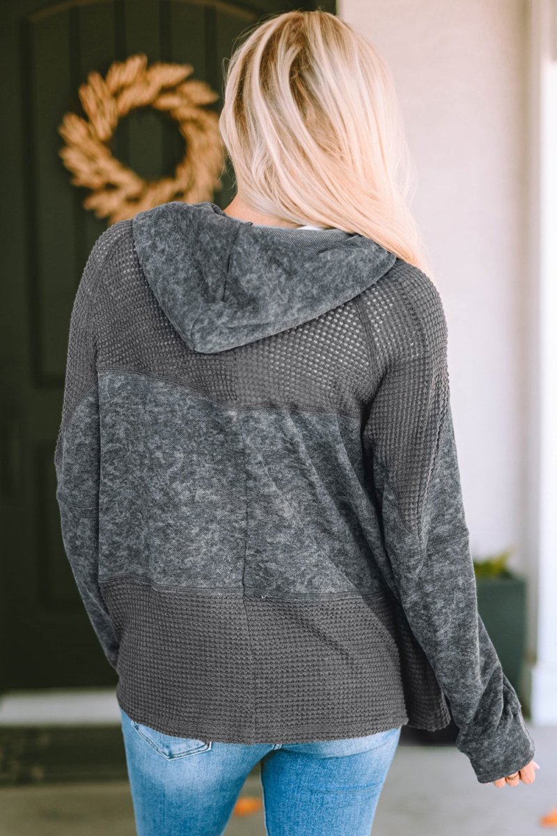 Zip - Up Drawstring Hooded Jacket - Outerwear