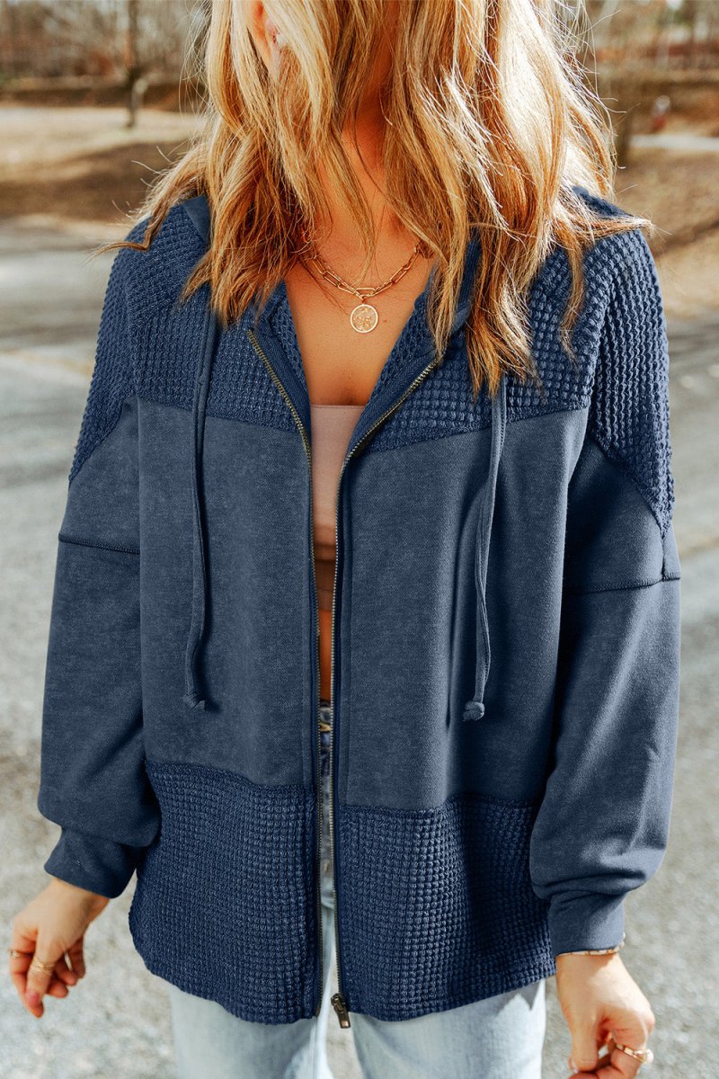 Zip - Up Drawstring Hooded Jacket - Outerwear