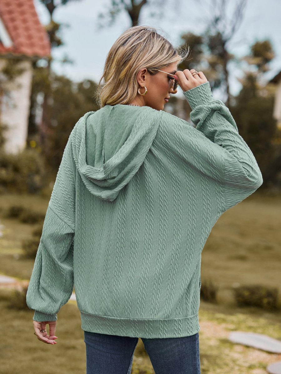 Zip Up Drawstring Long Sleeve Hooded Jacket - Outerwear