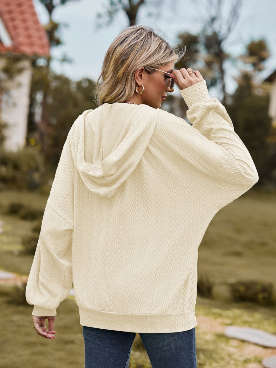 Zip Up Drawstring Long Sleeve Hooded Jacket - Outerwear