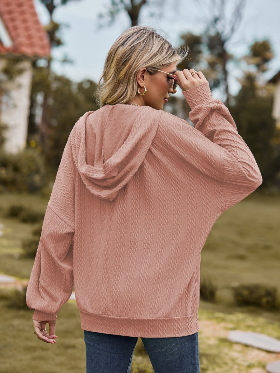 Zip Up Drawstring Long Sleeve Hooded Jacket - Outerwear